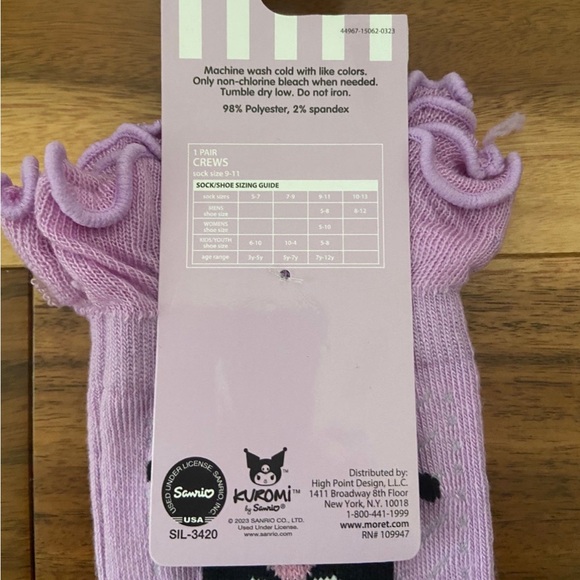Sanrio Hello Kitty Kuromi Crew Socks New NIP 2023 One Size Adult Purple Ruffled - Picture 6 of 6